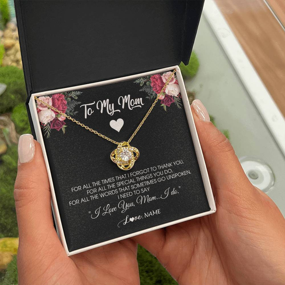 Love Knot Necklace 18K Yellow Gold Finish | Personalized To My Mom Necklace From Daughter Son I Need To Say I Love You Mom Jewelry Birthday Mothers Day Christmas Customized Message Card | siriusteestore