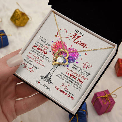 Forever Love Necklace 18K Yellow Gold Finish | 2 | Personalized To My Mom Necklace From Daughter Son Never Forget That I Love You You Mean The World Mom Birthday Mothers Day Christmas Customized Gift Box Message Card | siriusteestore