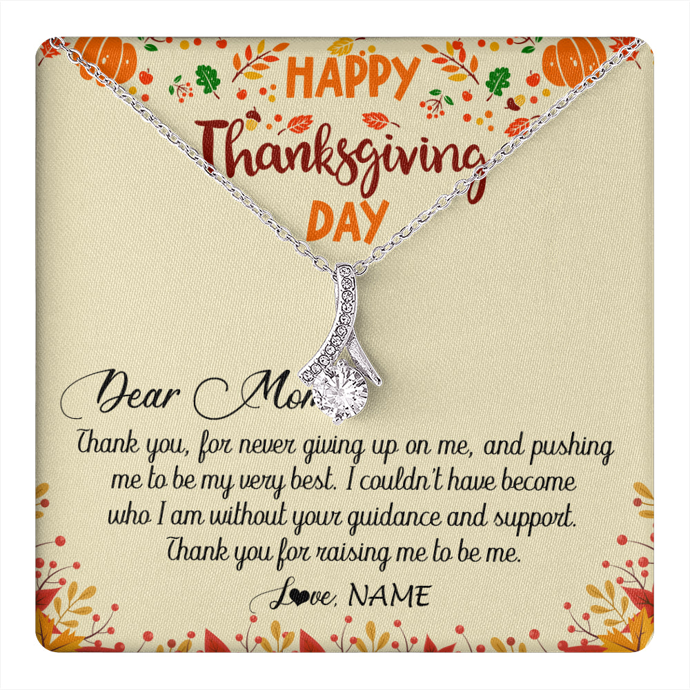 Alluring Beauty Necklace 14K White Gold Finish | 1 | Personalized To My Mom Necklace From Daughter Son Thank You For Raising Me Happy Thanksgiving Day Pendant Jewelry Customized Gift Box Message Card | siriusteestore