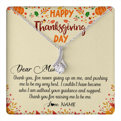Alluring Beauty Necklace 14K White Gold Finish | 1 | Personalized To My Mom Necklace From Daughter Son Thank You For Raising Me Happy Thanksgiving Day Pendant Jewelry Customized Gift Box Message Card | siriusteestore
