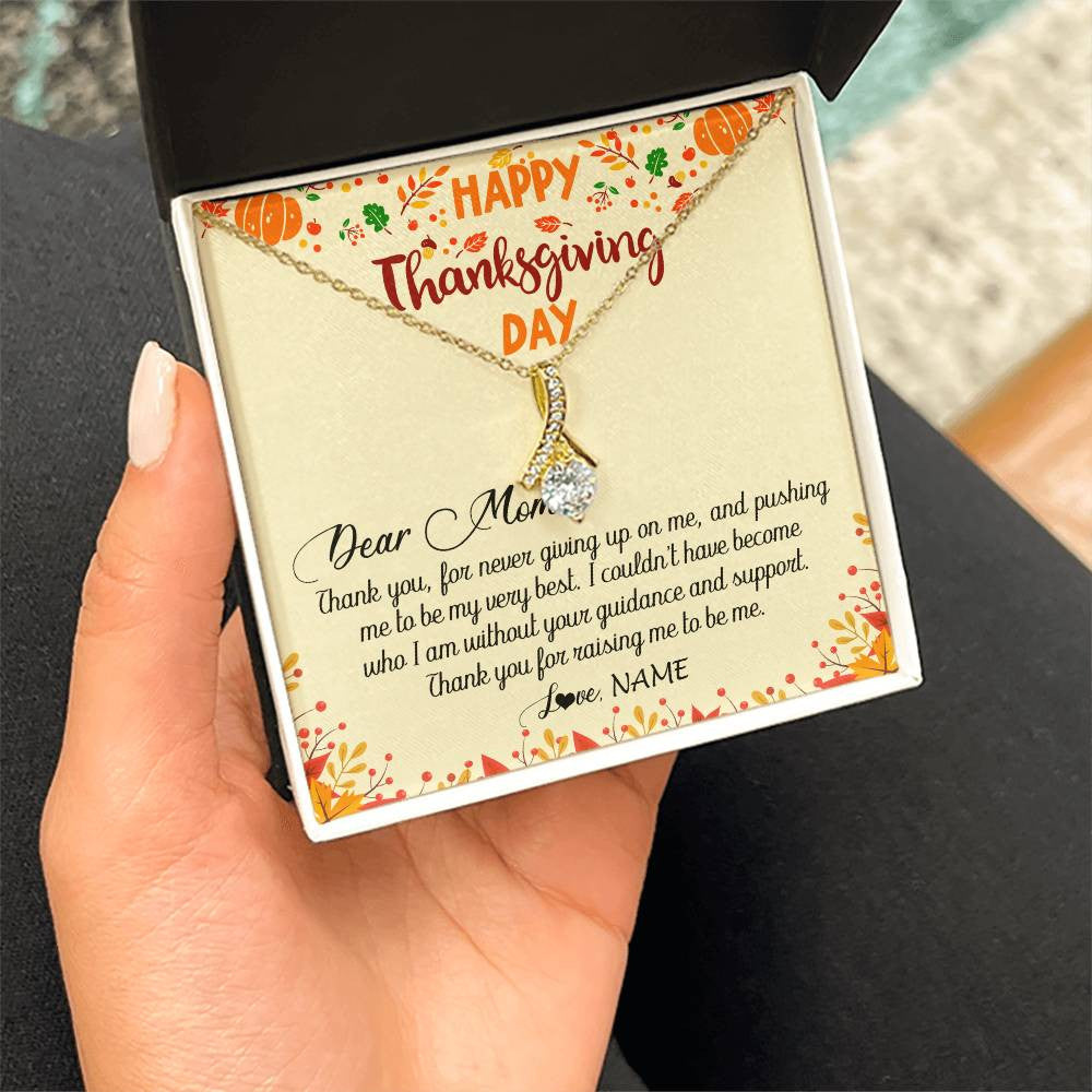 Alluring Beauty Necklace 18K Yellow Gold Finish | 2 | Personalized To My Mom Necklace From Daughter Son Thank You For Raising Me Happy Thanksgiving Day Pendant Jewelry Customized Gift Box Message Card | siriusteestore