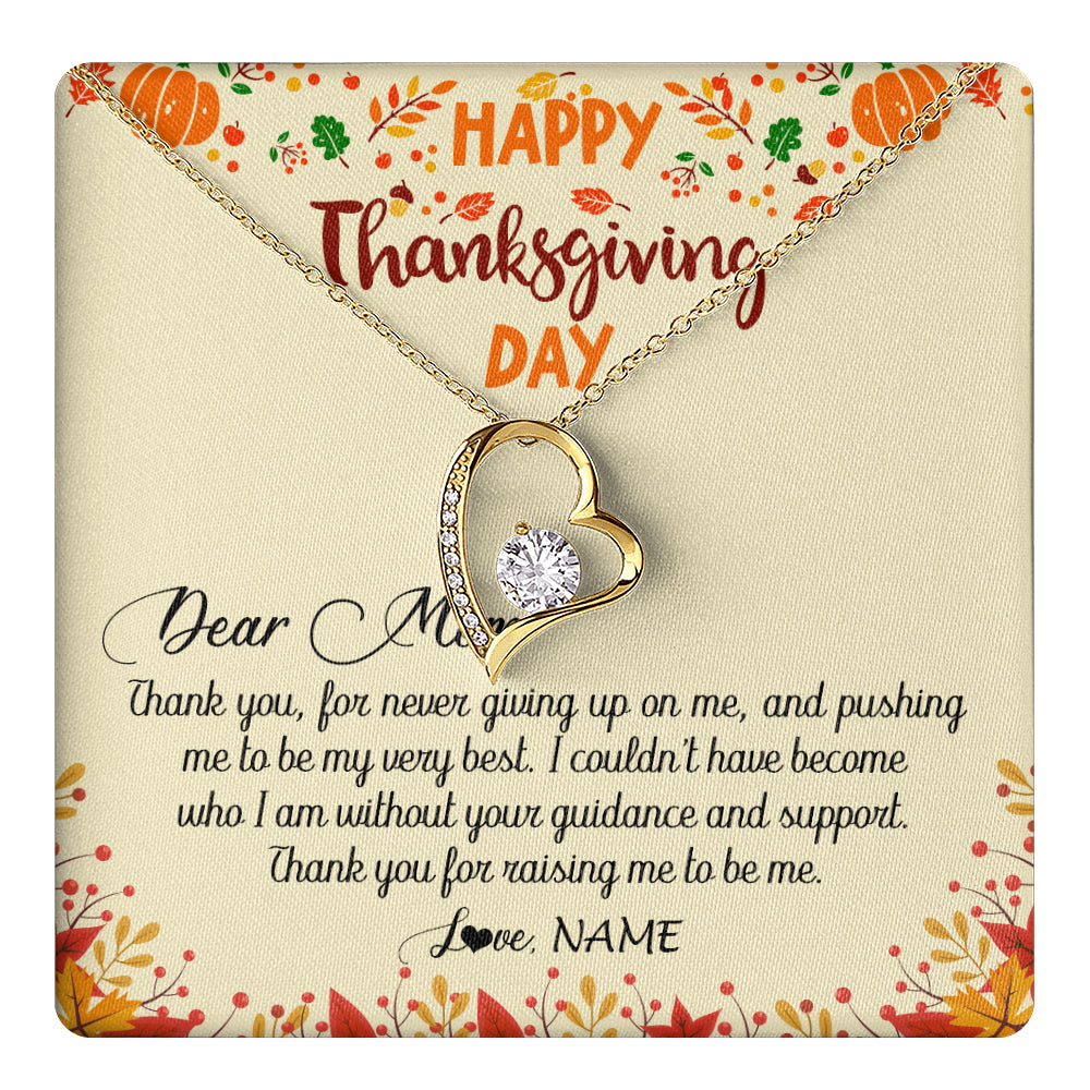 Forever Love Necklace 18K Yellow Gold Finish | 1 | Personalized To My Mom Necklace From Daughter Son Thank You For Raising Me Happy Thanksgiving Day Pendant Jewelry Customized Gift Box Message Card | siriusteestore