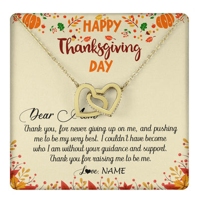 Interlocking Hearts Necklace 18K Yellow Gold Finish | 1 | Personalized To My Mom Necklace From Daughter Son Thank You For Raising Me Happy Thanksgiving Day Pendant Jewelry Customized Gift Box Message Card | siriusteestore