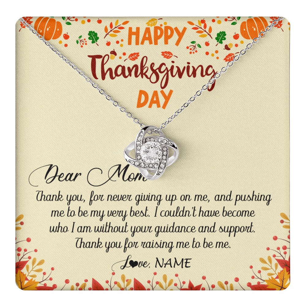 Love Knot Necklace 14K White Gold Finish | 1 | Personalized To My Mom Necklace From Daughter Son Thank You For Raising Me Happy Thanksgiving Day Pendant Jewelry Customized Gift Box Message Card | siriusteestore