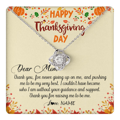 Love Knot Necklace 14K White Gold Finish | 1 | Personalized To My Mom Necklace From Daughter Son Thank You For Raising Me Happy Thanksgiving Day Pendant Jewelry Customized Gift Box Message Card | siriusteestore