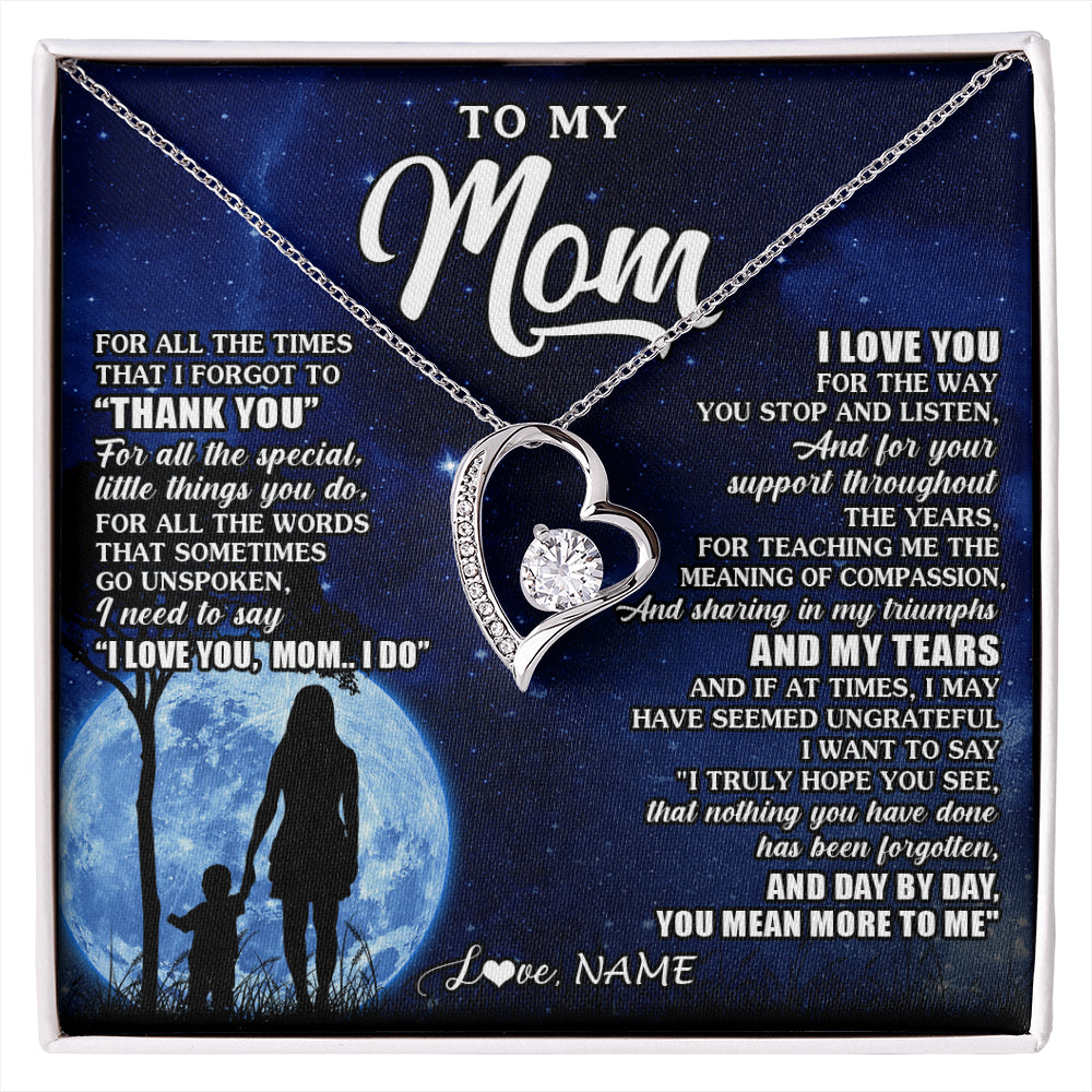 Forever Love Necklace 14K White Gold Finish | 1 | Personalized To My Mom Necklace From Daughter Son Thank You Grateful Love Mom Birthday Mothers Day Thanksgiving Christmas Customized Gift Box Message Card | siriusteestore