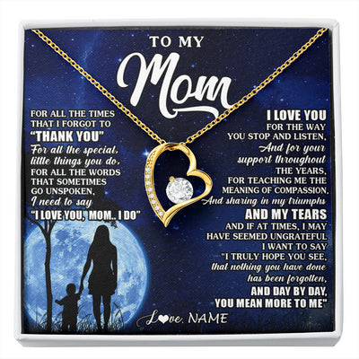 Forever Love Necklace 18K Yellow Gold Finish | 1 | Personalized To My Mom Necklace From Daughter Son Thank You Grateful Love Mom Birthday Mothers Day Thanksgiving Christmas Customized Gift Box Message Card | siriusteestore