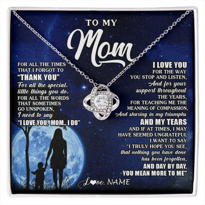 Love Knot Necklace 14K White Gold Finish | 1 | Personalized To My Mom Necklace From Daughter Son Thank You Grateful Love Mom Birthday Mothers Day Thanksgiving Christmas Customized Gift Box Message Card | siriusteestore