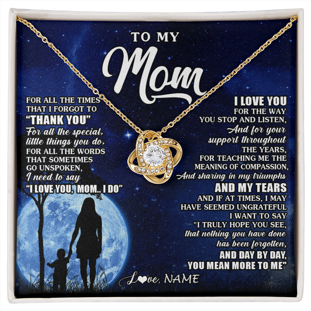 Love Knot Necklace 18K Yellow Gold Finish | 1 | Personalized To My Mom Necklace From Daughter Son Thank You Grateful Love Mom Birthday Mothers Day Thanksgiving Christmas Customized Gift Box Message Card | siriusteestore