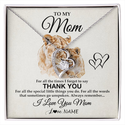 Forever Love Necklace 14K White Gold Finish | 1 | Personalized To My Mom Necklace From Daughter Son Thank You Lion Mom Gift For Mothers Day Birthday Gift Christmas For Mom Customized Gift Box Message Card | siriusteestore
