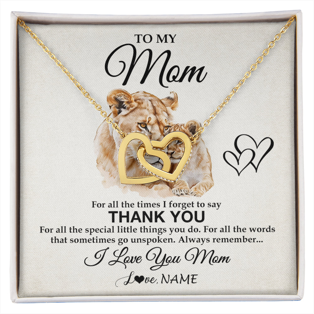 Interlocking Hearts Necklace 18K Yellow Gold Finish | 1 | Personalized To My Mom Necklace From Daughter Son Thank You Lion Mom Gift For Mothers Day Birthday Gift Christmas For Mom Customized Gift Box Message Card | siriusteestore
