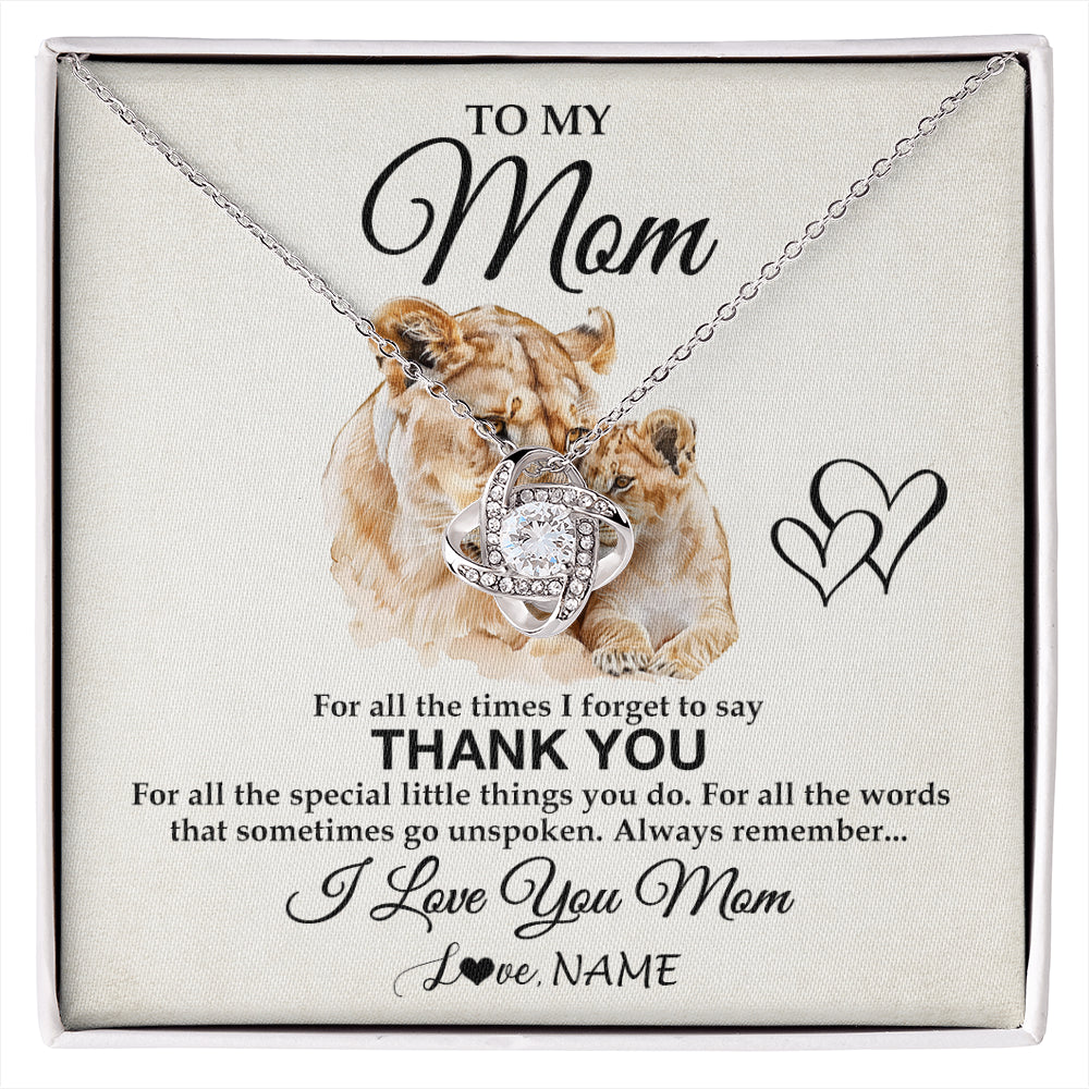 Love Knot Necklace 14K White Gold Finish | 1 | Personalized To My Mom Necklace From Daughter Son Thank You Lion Mom Gift For Mothers Day Birthday Gift Christmas For Mom Customized Gift Box Message Card | siriusteestore