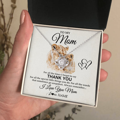 Love Knot Necklace 14K White Gold Finish | 2 | Personalized To My Mom Necklace From Daughter Son Thank You Lion Mom Gift For Mothers Day Birthday Gift Christmas For Mom Customized Gift Box Message Card | siriusteestore