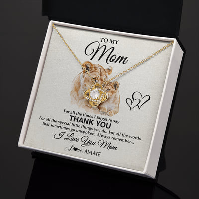 Love Knot Necklace 18K Yellow Gold Finish | 2 | Personalized To My Mom Necklace From Daughter Son Thank You Lion Mom Gift For Mothers Day Birthday Gift Christmas For Mom Customized Gift Box Message Card | siriusteestore