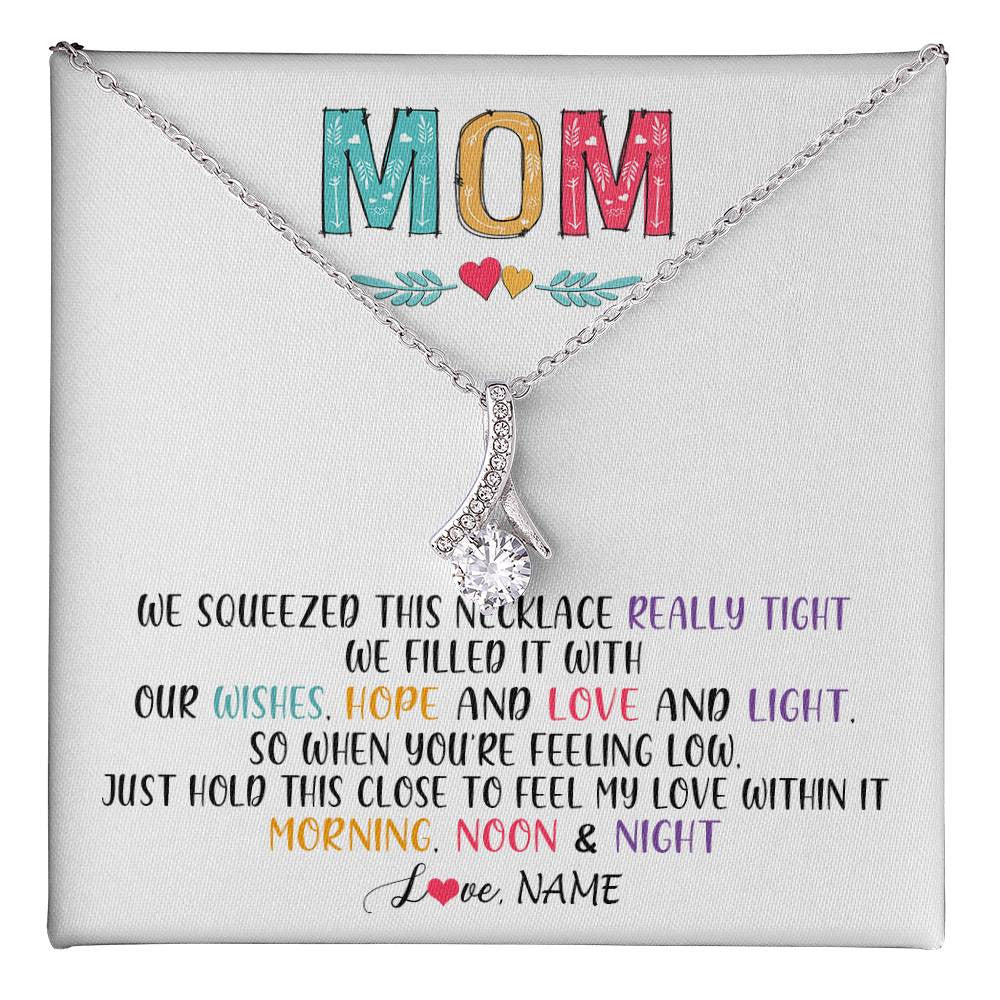 Alluring Beauty Necklace 14K White Gold Finish | 1 | Personalized To My Mom Necklace From Daughter Son We Squeezed This Necklace Mom Birthday Mothers Day Christmas Jewelry Customized Gift Box Message Card | siriusteestore