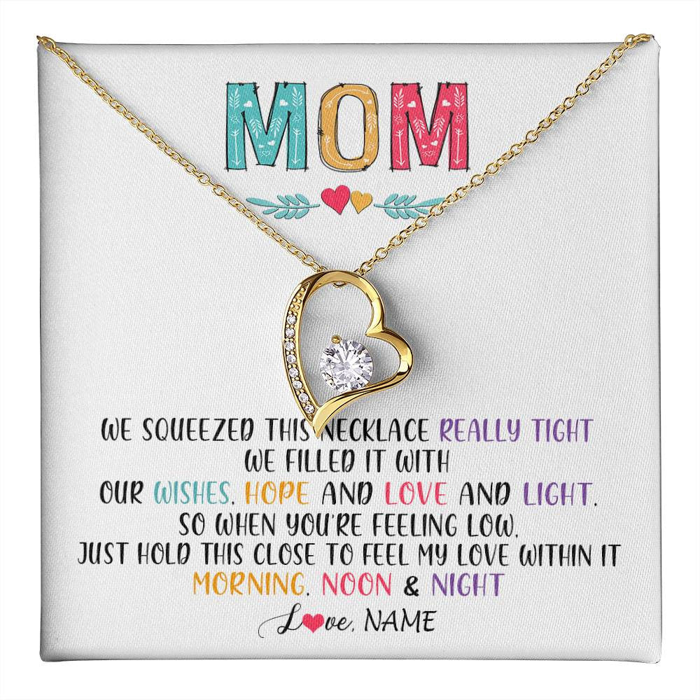 Forever Love Necklace 18K Yellow Gold Finish | 1 | Personalized To My Mom Necklace From Daughter Son We Squeezed This Necklace Mom Birthday Mothers Day Christmas Jewelry Customized Gift Box Message Card | siriusteestore