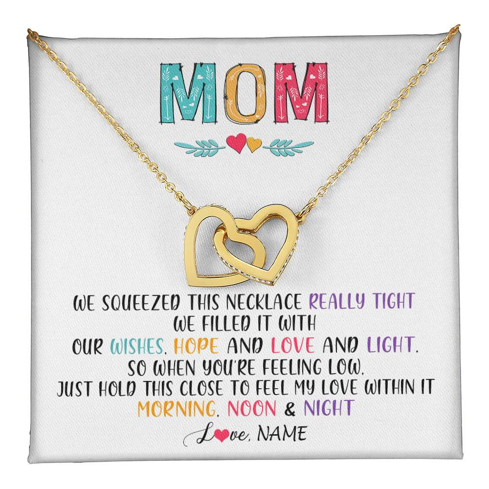 Interlocking Hearts Necklace 18K Yellow Gold Finish | 1 | Personalized To My Mom Necklace From Daughter Son We Squeezed This Necklace Mom Birthday Mothers Day Christmas Jewelry Customized Gift Box Message Card | siriusteestore