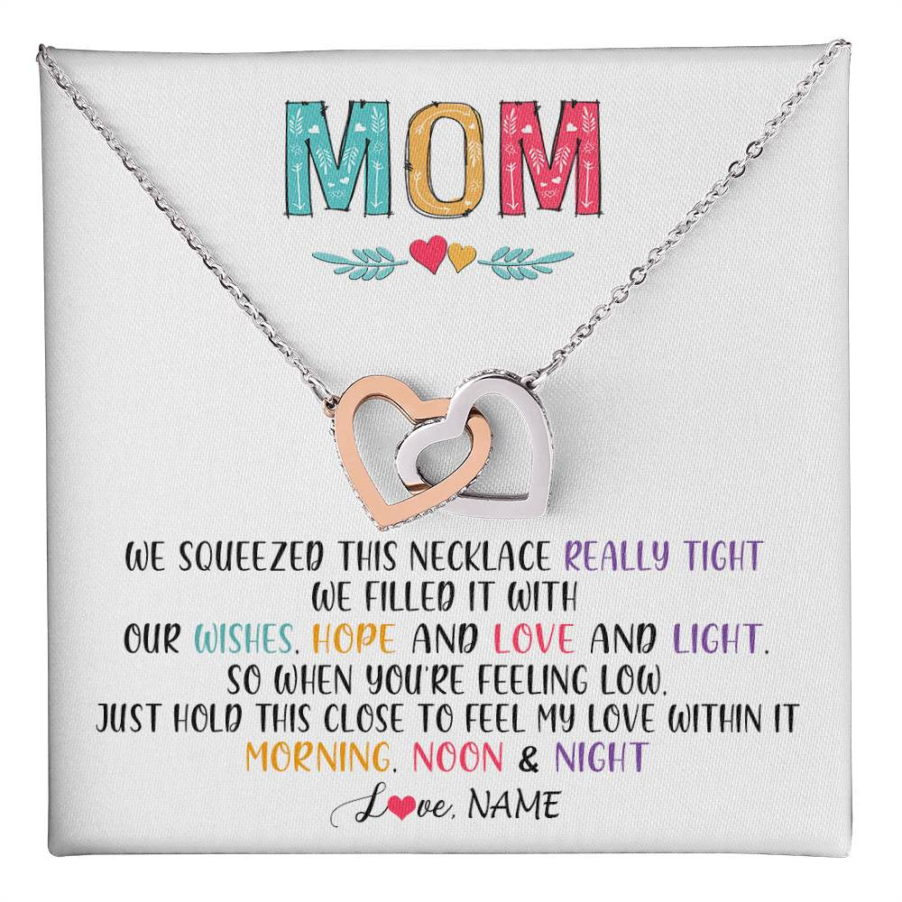 Interlocking Hearts Necklace Stainless Steel & Rose Gold Finish | 1 | Personalized To My Mom Necklace From Daughter Son We Squeezed This Necklace Mom Birthday Mothers Day Christmas Jewelry Customized Gift Box Message Card | siriusteestore