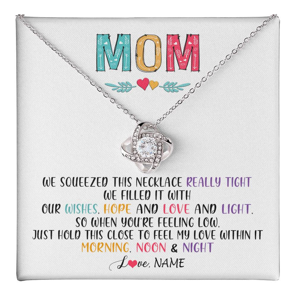 Love Knot Necklace 14K White Gold Finish | 1 | Personalized To My Mom Necklace From Daughter Son We Squeezed This Necklace Mom Birthday Mothers Day Christmas Jewelry Customized Gift Box Message Card | siriusteestore