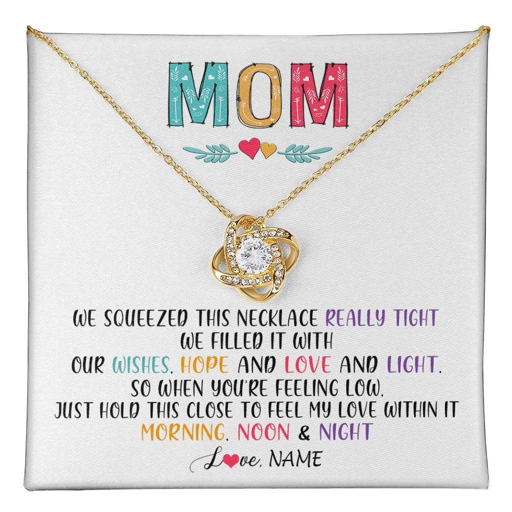 Love Knot Necklace 18K Yellow Gold Finish | 1 | Personalized To My Mom Necklace From Daughter Son We Squeezed This Necklace Mom Birthday Mothers Day Christmas Jewelry Customized Gift Box Message Card | siriusteestore