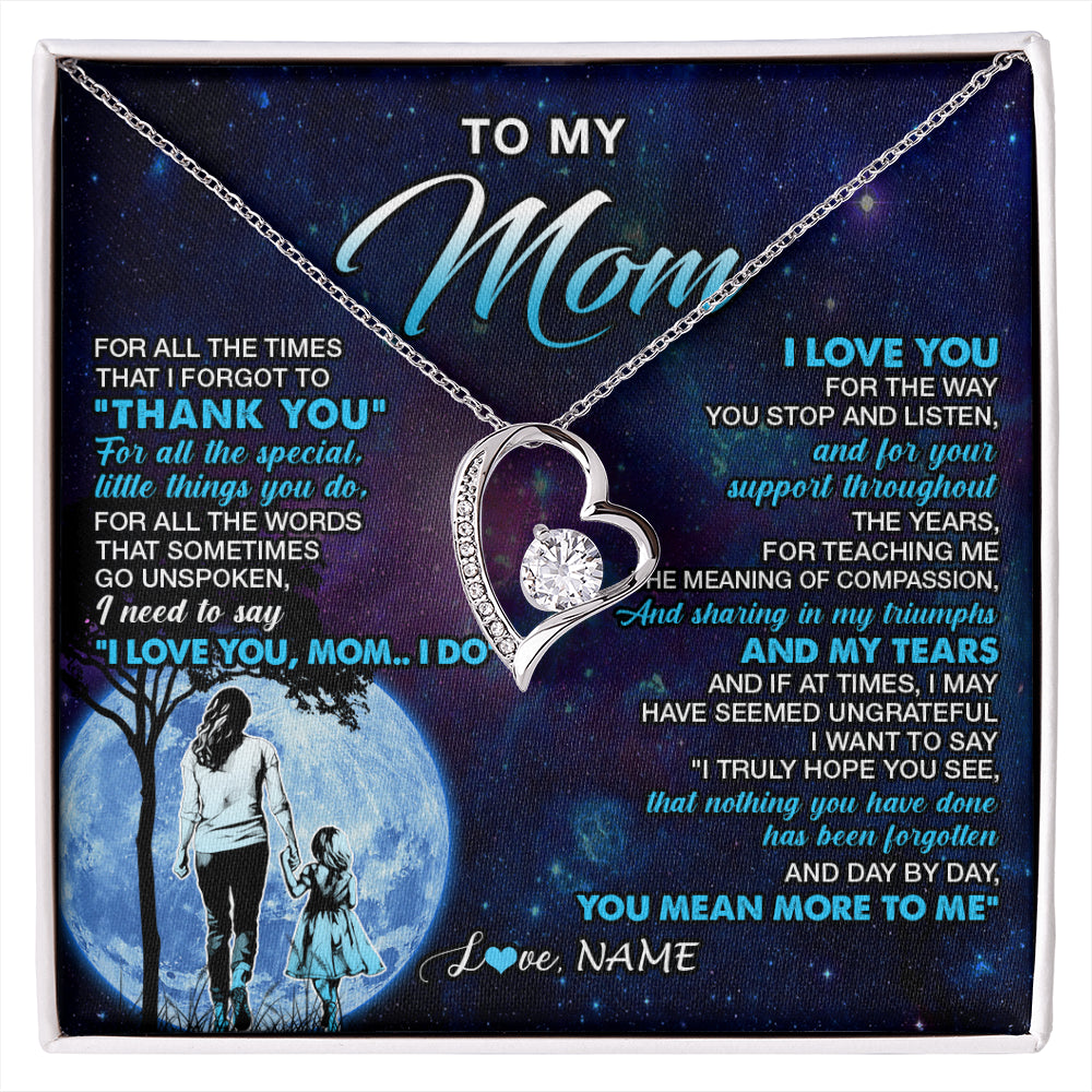 Forever Love Necklace 14K White Gold Finish | 1 | Personalized To My Mom Necklace From Daughter Thank You Day By Day Mom Birthday Gifts Mothers Day Christmas Customized Gift Box Message Card | siriusteestore