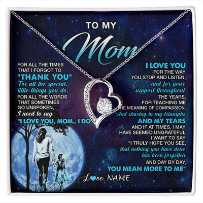 Forever Love Necklace 14K White Gold Finish | 1 | Personalized To My Mom Necklace From Daughter Thank You Day By Day Mom Birthday Gifts Mothers Day Christmas Customized Gift Box Message Card | siriusteestore