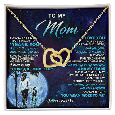 Interlocking Hearts Necklace 18K Yellow Gold Finish | 1 | Personalized To My Mom Necklace From Daughter Thank You Day By Day Mom Birthday Gifts Mothers Day Christmas Customized Gift Box Message Card | siriusteestore