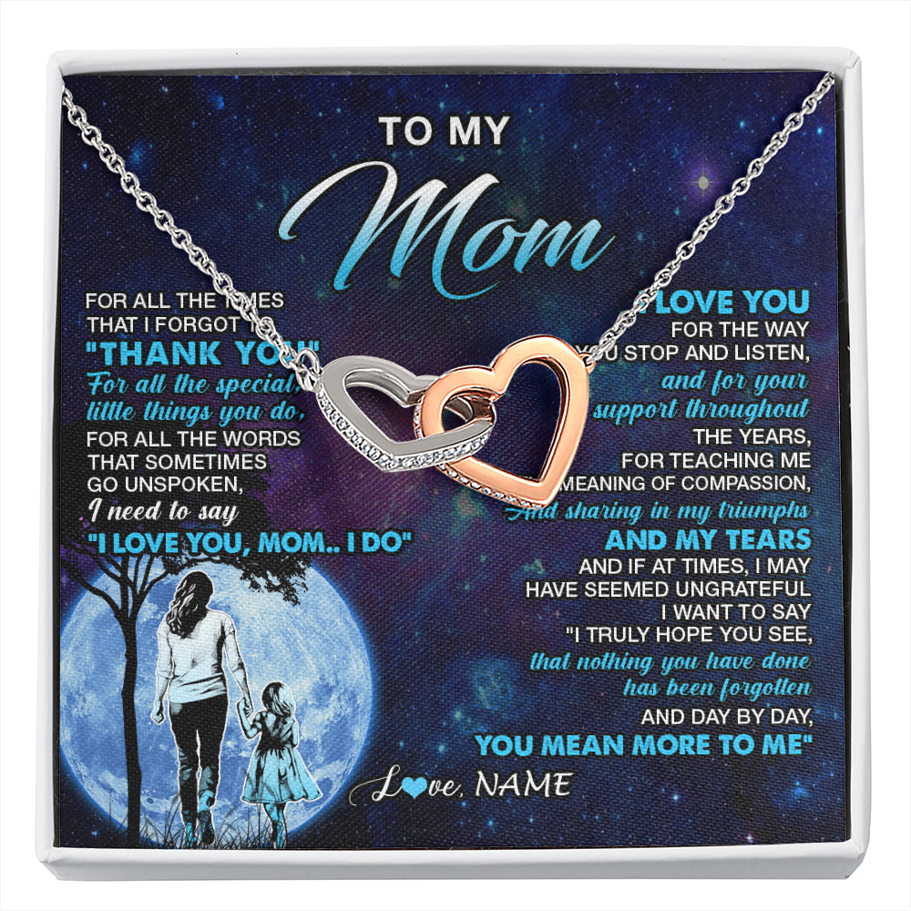 Interlocking Hearts Necklace Stainless Steel & Rose Gold Finish | 1 | Personalized To My Mom Necklace From Daughter Thank You Day By Day Mom Birthday Gifts Mothers Day Christmas Customized Gift Box Message Card | siriusteestore