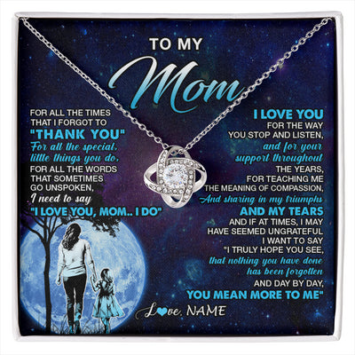 Love Knot Necklace 14K White Gold Finish | 1 | Personalized To My Mom Necklace From Daughter Thank You Day By Day Mom Birthday Gifts Mothers Day Christmas Customized Gift Box Message Card | siriusteestore