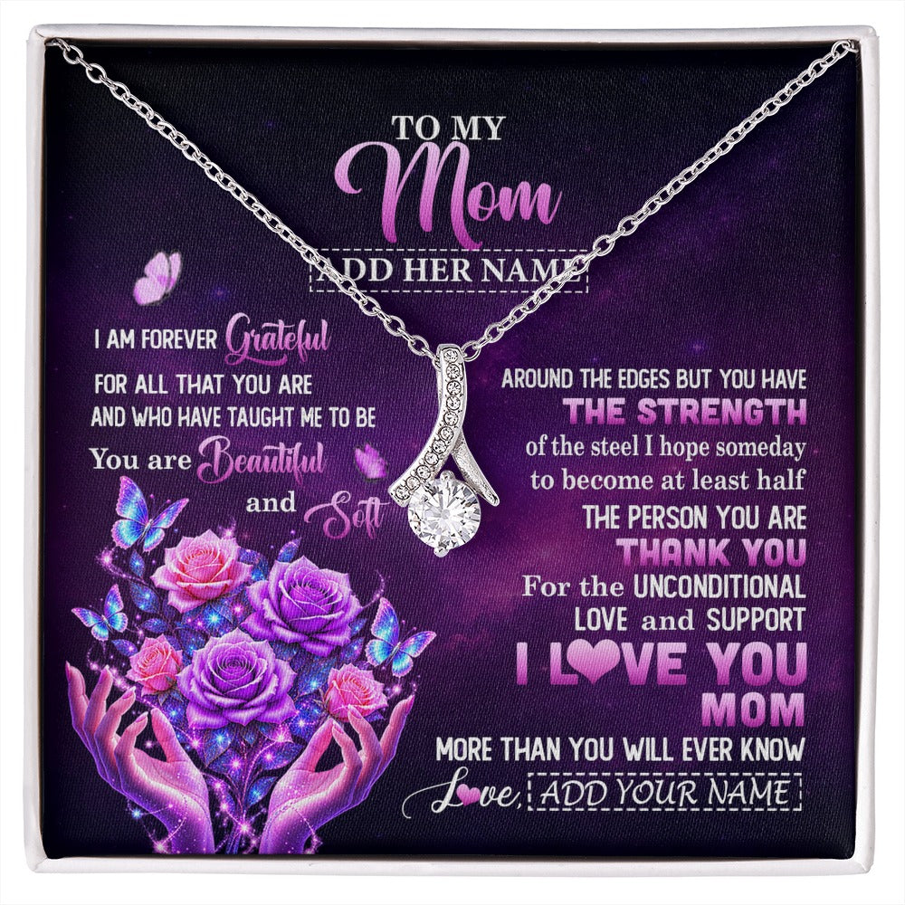 Alluring Beauty Necklace 14K White Gold Finish | 1 | Personalized To My Mom Necklace From Daughter Thank You For Love Butterfly Mom Birthday Mothers Day Thanksgiving Christmas Custom Gift Box Message Card | https://siriusteestore.