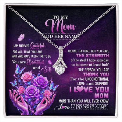 Alluring Beauty Necklace 14K White Gold Finish | 1 | Personalized To My Mom Necklace From Daughter Thank You For Love Butterfly Mom Birthday Mothers Day Thanksgiving Christmas Custom Gift Box Message Card | https://siriusteestore.