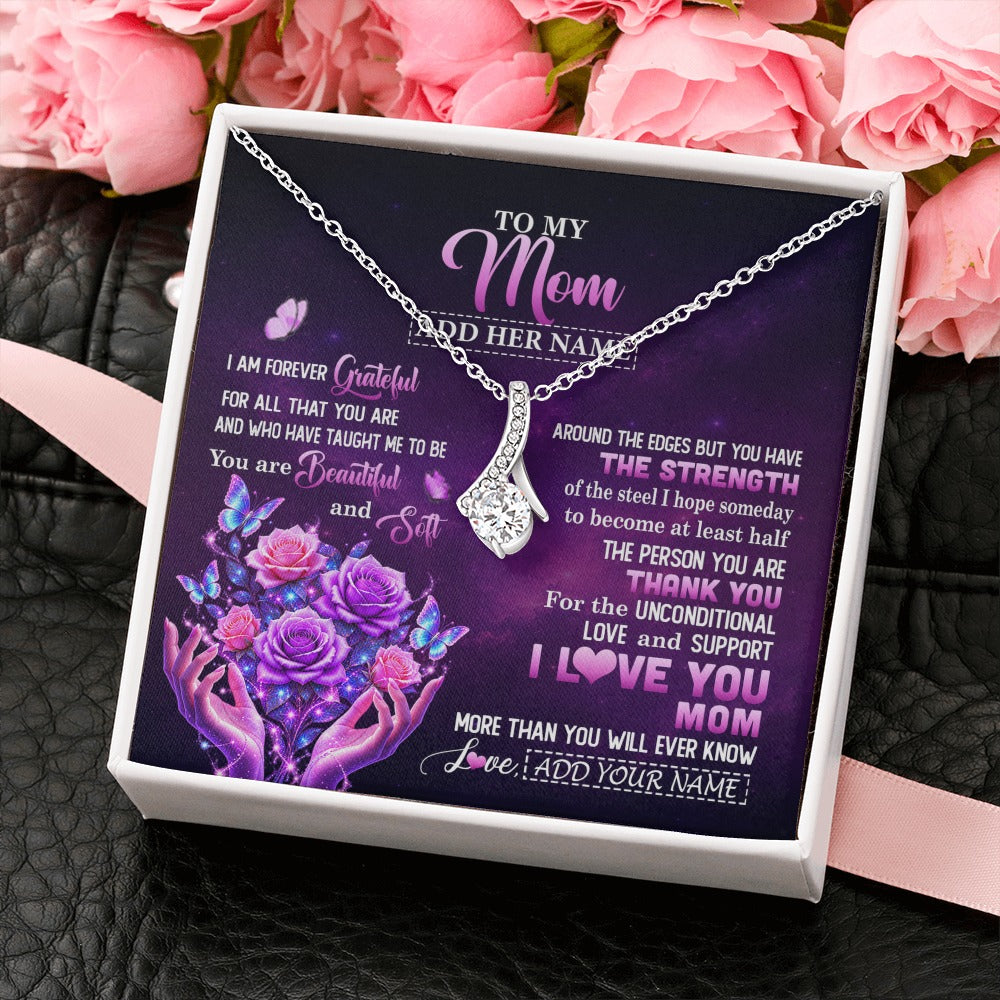 Alluring Beauty Necklace 14K White Gold Finish | 2 | Personalized To My Mom Necklace From Daughter Thank You For Love Butterfly Mom Birthday Mothers Day Thanksgiving Christmas Custom Gift Box Message Card | https://siriusteestore.