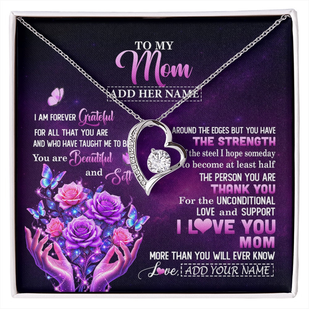 Forever Love Necklace 14K White Gold Finish | 1 | Personalized To My Mom Necklace From Daughter Thank You For Love Butterfly Mom Birthday Mothers Day Thanksgiving Christmas Custom Gift Box Message Card | https://siriusteestore.