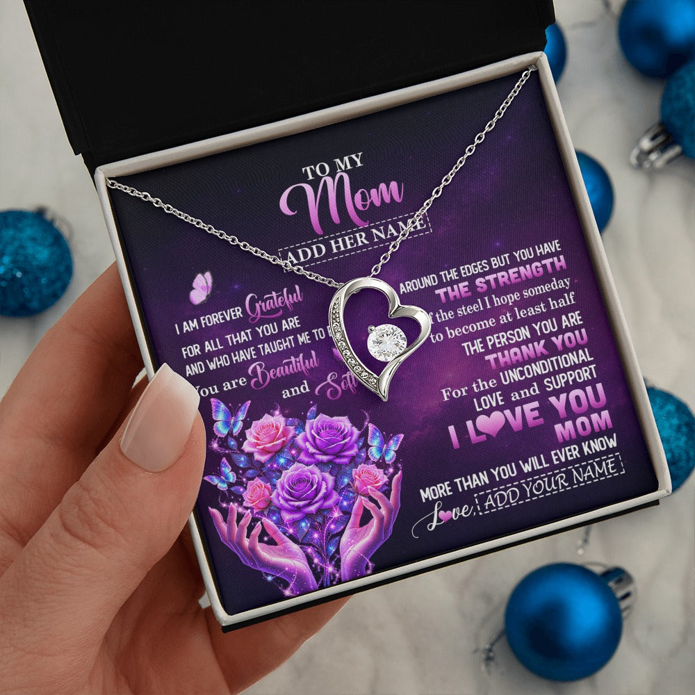 Forever Love Necklace 14K White Gold Finish | 2 | Personalized To My Mom Necklace From Daughter Thank You For Love Butterfly Mom Birthday Mothers Day Thanksgiving Christmas Custom Gift Box Message Card | https://siriusteestore.