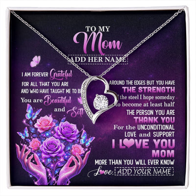 Forever Love Necklace 14K White Gold Finish | 1 | Personalized To My Mom Necklace From Daughter Thank You For Love Butterfly Mom Birthday Mothers Day Thanksgiving Christmas Custom Gift Box Message Card | https://siriusteestore.