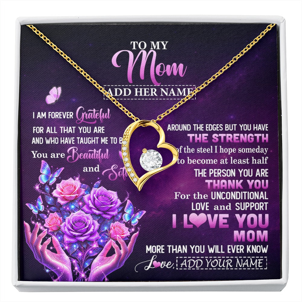 Forever Love Necklace 18K Yellow Gold Finish | 1 | Personalized To My Mom Necklace From Daughter Thank You For Love Butterfly Mom Birthday Mothers Day Thanksgiving Christmas Custom Gift Box Message Card | https://siriusteestore.