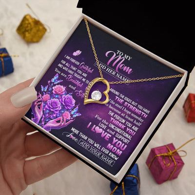 Forever Love Necklace 18K Yellow Gold Finish | 2 | Personalized To My Mom Necklace From Daughter Thank You For Love Butterfly Mom Birthday Mothers Day Thanksgiving Christmas Custom Gift Box Message Card | https://siriusteestore.