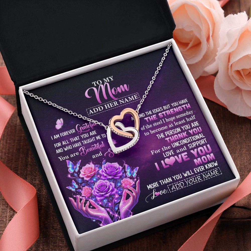 Interlocking Hearts Necklace Stainless Steel & Rose Gold Finish | 2 | Personalized To My Mom Necklace From Daughter Thank You For Love Butterfly Mom Birthday Mothers Day Thanksgiving Christmas Custom Gift Box Message Card | https://siriusteestore.