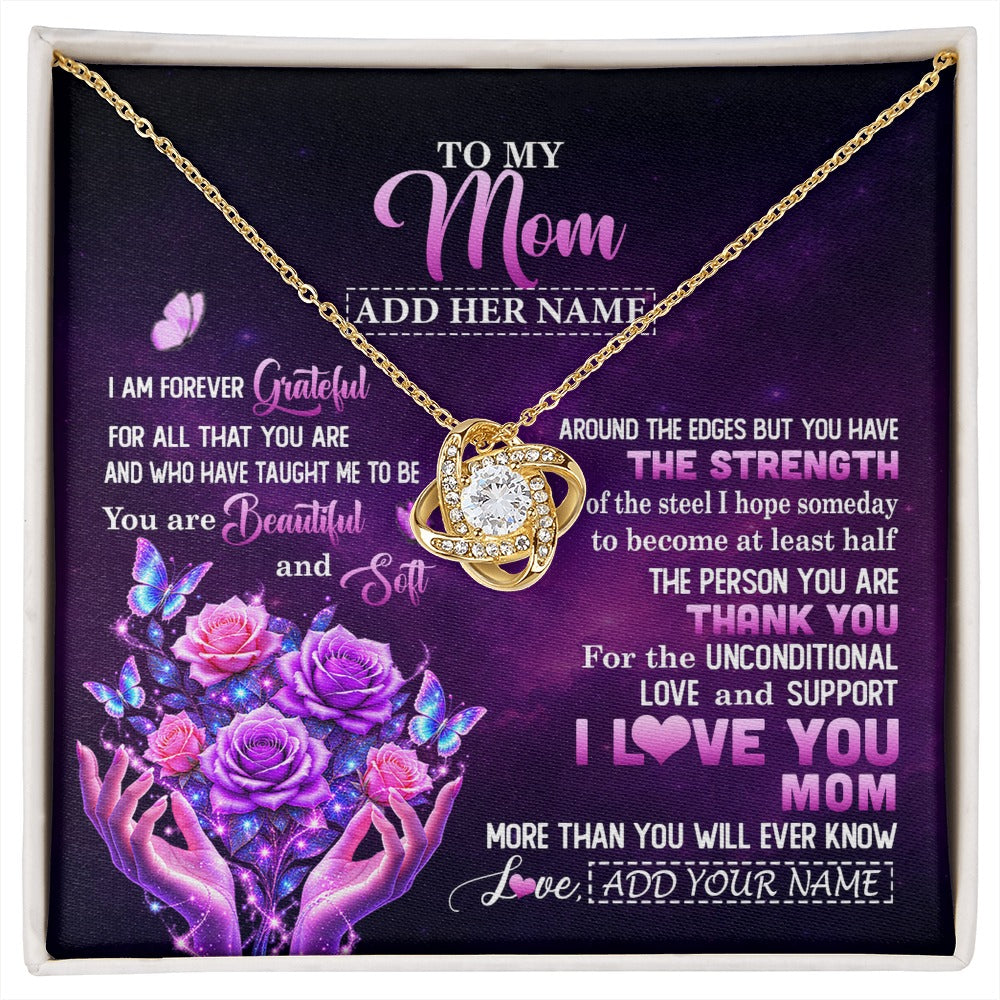 Love Knot Necklace 18K Yellow Gold Finish | 1 | Personalized To My Mom Necklace From Daughter Thank You For Love Butterfly Mom Birthday Mothers Day Thanksgiving Christmas Custom Gift Box Message Card | https://siriusteestore.
