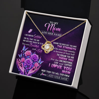 Love Knot Necklace 18K Yellow Gold Finish | 2 | Personalized To My Mom Necklace From Daughter Thank You For Love Butterfly Mom Birthday Mothers Day Thanksgiving Christmas Custom Gift Box Message Card | https://siriusteestore.