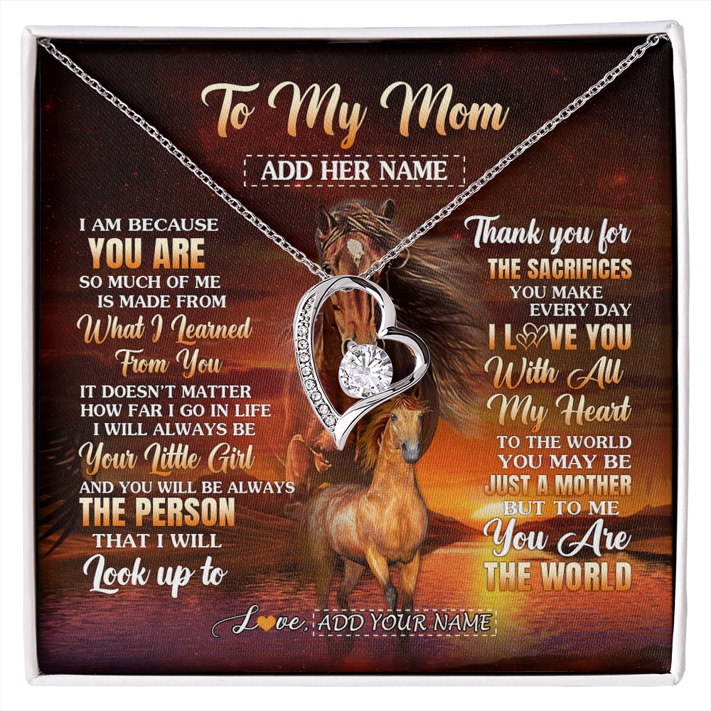 Forever Love Necklace 14K White Gold Finish | 1 | Personalized To My Mom Necklace From Daughter Thank You For The Sacrifices Horse Mom Birthday Mothers Day Thanksgiving Christmas Custom Gift Box Message Card | https://siriusteestore.