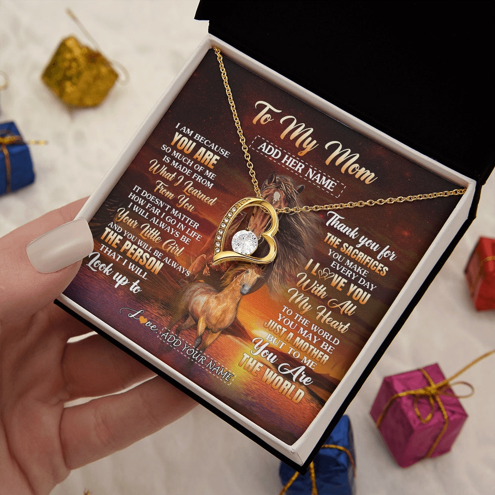 Forever Love Necklace 18K Yellow Gold Finish | 2 | Personalized To My Mom Necklace From Daughter Thank You For The Sacrifices Horse Mom Birthday Mothers Day Thanksgiving Christmas Custom Gift Box Message Card | https://siriusteestore.