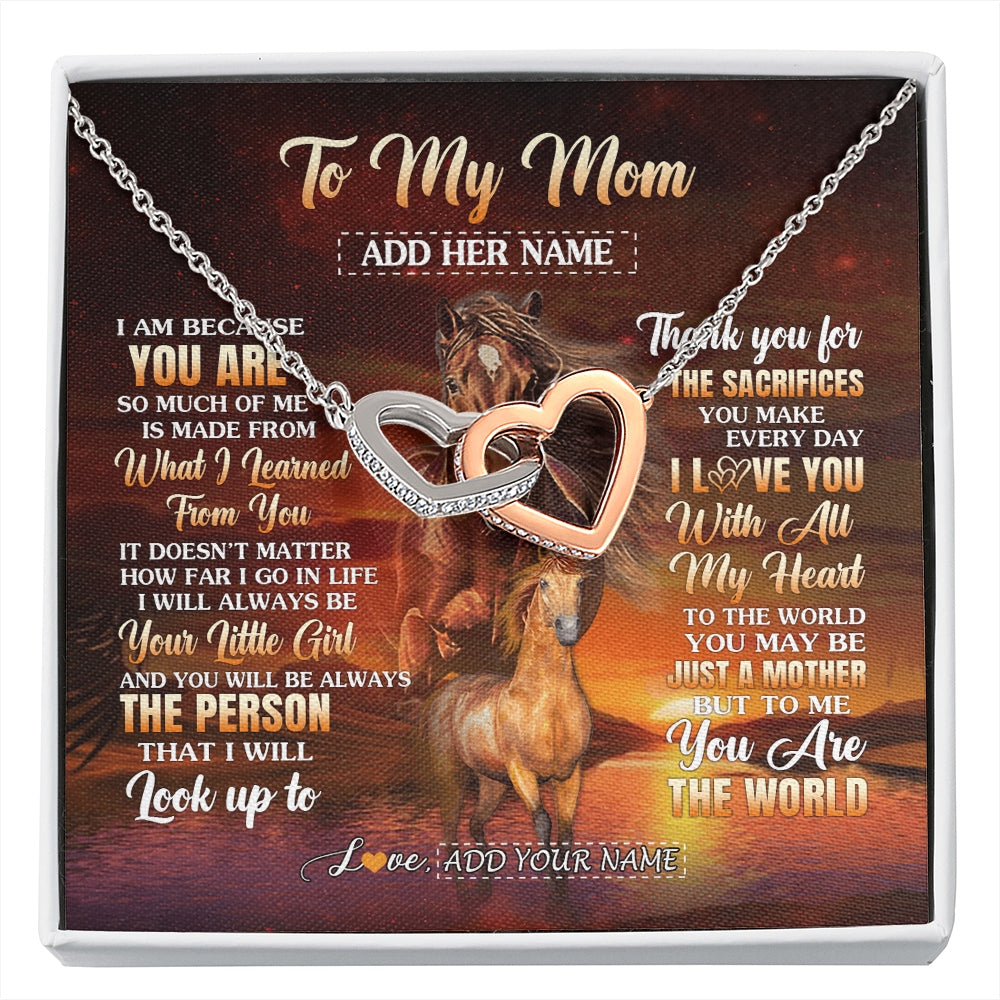 Interlocking Hearts Necklace Stainless Steel & Rose Gold Finish | 1 | Personalized To My Mom Necklace From Daughter Thank You For The Sacrifices Horse Mom Birthday Mothers Day Thanksgiving Christmas Custom Gift Box Message Card | https://siriusteestore.