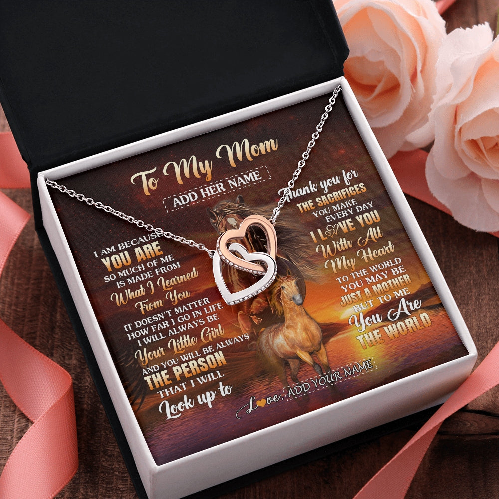 Interlocking Hearts Necklace Stainless Steel & Rose Gold Finish | 2 | Personalized To My Mom Necklace From Daughter Thank You For The Sacrifices Horse Mom Birthday Mothers Day Thanksgiving Christmas Custom Gift Box Message Card | https://siriusteestore.