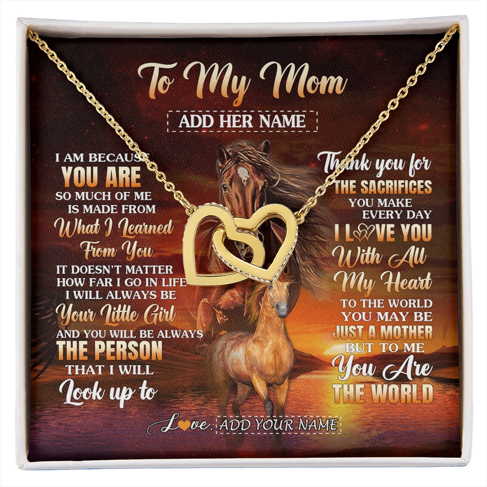 Interlocking Hearts Necklace 18K Yellow Gold Finish | 1 | Personalized To My Mom Necklace From Daughter Thank You For The Sacrifices Horse Mom Birthday Mothers Day Thanksgiving Christmas Custom Gift Box Message Card | https://siriusteestore.