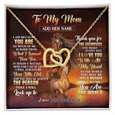Interlocking Hearts Necklace 18K Yellow Gold Finish | 1 | Personalized To My Mom Necklace From Daughter Thank You For The Sacrifices Horse Mom Birthday Mothers Day Thanksgiving Christmas Custom Gift Box Message Card | https://siriusteestore.