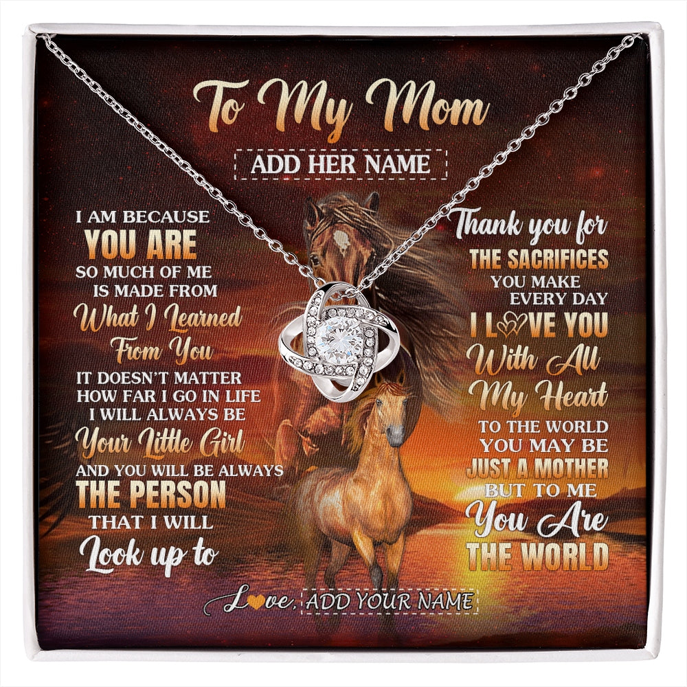 Love Knot Necklace 14K White Gold Finish | 1 | Personalized To My Mom Necklace From Daughter Thank You For The Sacrifices Horse Mom Birthday Mothers Day Thanksgiving Christmas Custom Gift Box Message Card | https://siriusteestore.