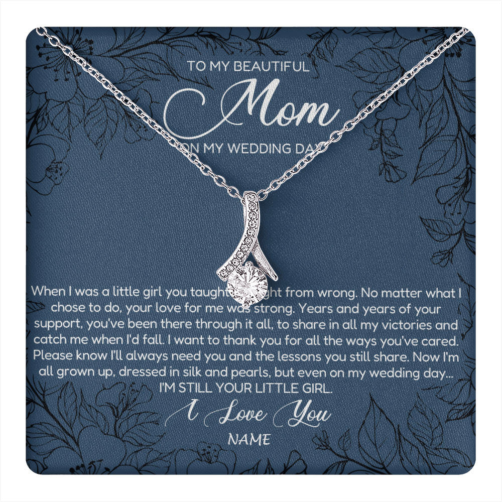 Alluring Beauty Necklace 14K White Gold Finish | 1 | Personalized To My Mom Necklace From Daughter Wedding Day Your Little Daughter Mother of the Bride Mom of Bride Pendant Jewelry Gift Box Message Card | siriusteestore