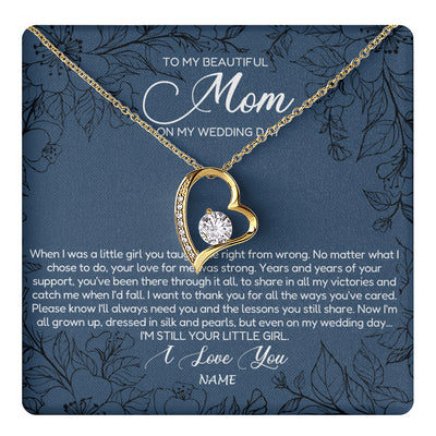 Forever Love Necklace 18K Yellow Gold Finish | 1 | Personalized To My Mom Necklace From Daughter Wedding Day Your Little Daughter Mother of the Bride Mom of Bride Pendant Jewelry Gift Box Message Card | siriusteestore