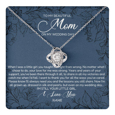 Love Knot Necklace 14K White Gold Finish | 1 | Personalized To My Mom Necklace From Daughter Wedding Day Your Little Daughter Mother of the Bride Mom of Bride Pendant Jewelry Gift Box Message Card | siriusteestore